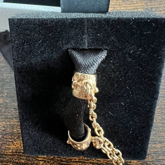 NIB Pandora 14kt gold flower safety chain protect bracelet charm #750312 - Picture 5 of 5